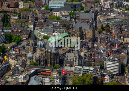 Aachen Cathedral and Aachen Town Hall, view of downtown Aachen, Aachen, Meuse-Rhine Euroregion, North Rhine-Westphalia, Germany Stock Photo