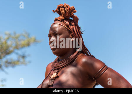 Portrait of a himba woman from the worm's eye view