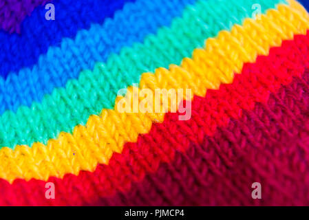 Close-up on colourful hand knitted hat Stock Photo