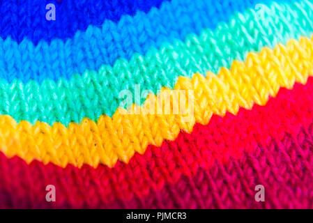 Close-up on colourful hand knitted hat Stock Photo