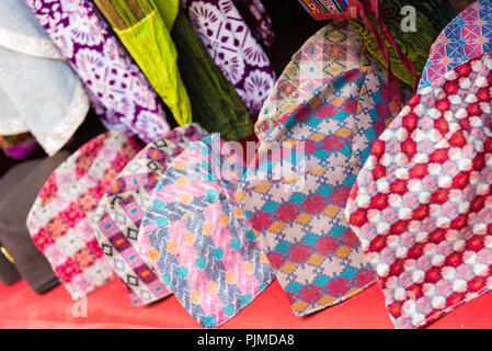 Bhaktapur, Nepal - July 16, 2018 : Traditional Nepali hats in Bhatktapur city, Nepal, famous for the best-preserved palace courtyards and old city Stock Photo