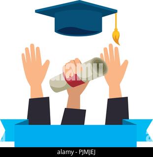graduation card with hands throwing diploma vector illustration Stock ...