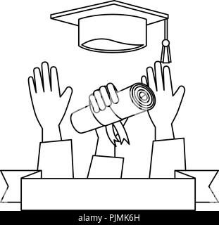 graduation card with hands throwing diploma vector illustration Stock ...