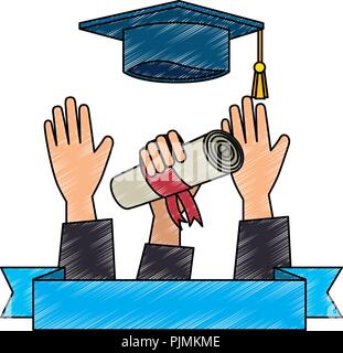 graduation card with hands throwing diploma vector illustration Stock ...