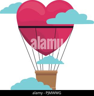 Hot air balloon heart shaped in black and white Stock Vector Image ...