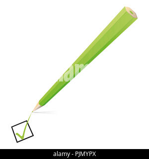 An image of a nice green pencil checking Stock Photo