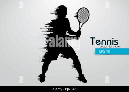 Silhouette of a tennis player. Text and background on a separate layer, color can be changed in one click. Vector illustration Stock Vector