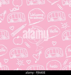 Back to school seamless pattern. Vector hand drawn illustration of symbols. Stock Vector