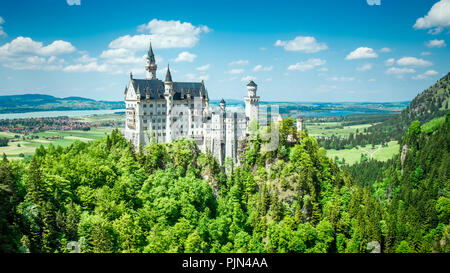 The wonderful castle New swan's stone in Bavaria, Germany, Das wunderschoene Schloss Neuschwanstein in Bayern, Deutschland Stock Photo