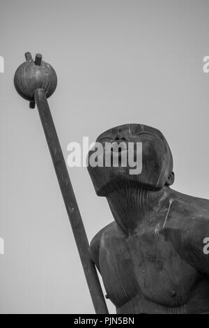 Newcastle, England - August 2, 2018: Modern Sculpture against the sky at Nepia House development at Newcastle Quayside by the River Tyne in portrait f Stock Photo