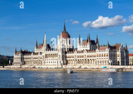 The Hungarian Parliament Building (Országház) in Budapest, Hungary viewed from the western (Buda) side of the River Danube. Stock Photo