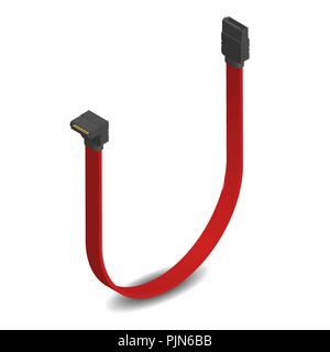 SATA connector with red cable. Element for the design of digital devices and computer accessories. 3D isometric style, vector illustration. Stock Vector