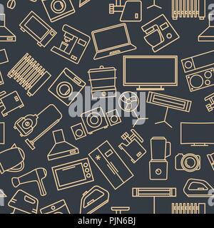 Seamless pattern from a set of household appliances icons of thin lines, vector illustration. Stock Vector