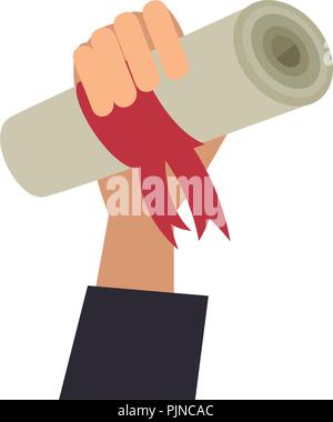 hand human with graduation diploma Stock Vector