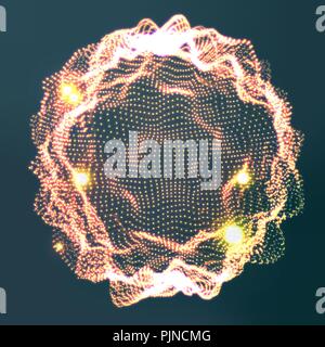 Glowing Abstract Sphere Vector. Cyber Music Waves. Digital Splash. Illustration Stock Vector