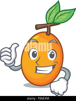 Thumbs up fresh juicy yellow plum isolated on cartoon Stock Vector