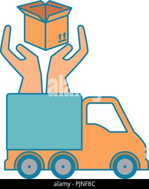 delivery service truck with hands protection Stock Vector