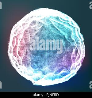 Glowing Abstract Sphere Vector. Data Wireframe. Explosion. Flowing Particles. Illustration Stock Vector