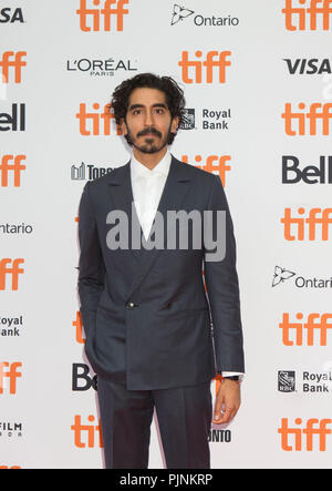 Toronto, Canada. 7th Sep, 2018. Actor Dev Patel poses for photos before the premiere of the film 'Hotel Mumbai' during the 2018 Toronto International Film Festival in Toronto, Canada, Sept. 7, 2018. Credit: Zou Zheng/Xinhua/Alamy Live News Stock Photo