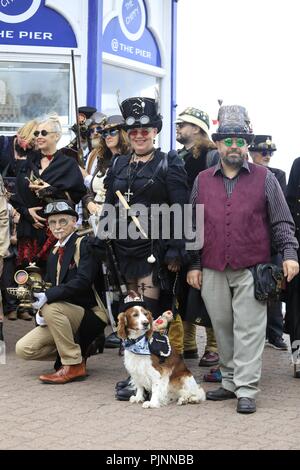 Eastbourne, UK. 8th September 2018.  People enjoy the annual steampunk festival on the seafront today in Eastbourne,East Sussex,Uk Credit: Ed Brown/Alamy Live News Stock Photo