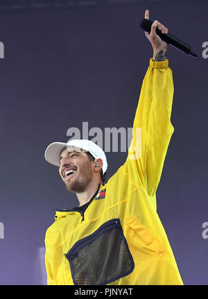 The rapper Casper is on stage at the Lollapalooza Festival Berlin on ...