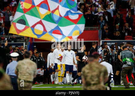 London, UK. 08th Sep, 2018. Harry Kane of England walks out before the UEFA Nations League League A Group 4 match between England and Spain at Wembley Stadium on September 8th 2018 in London, England. (Photo by Daniel Chesterton/phcimages.com) Credit: PHC Images/Alamy Live News Stock Photo