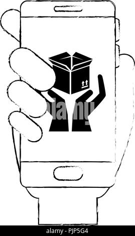 smartphone with box carton and hands protection Stock Vector