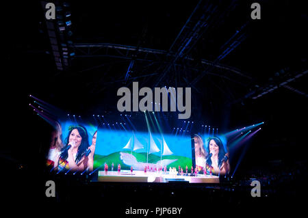 Flemish/Dutch children pop band K3 in concert in the Sportpaleis, Antwerp (Belgium, 03/03/2012) Stock Photo