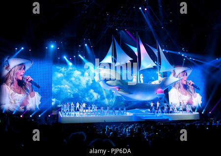 Flemish/Dutch children pop band K3 in concert in the Sportpaleis, Antwerp (Belgium, 03/03/2012) Stock Photo