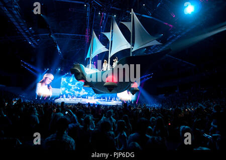 Flemish/Dutch children pop band K3 in concert in the Sportpaleis, Antwerp (Belgium, 03/03/2012) Stock Photo