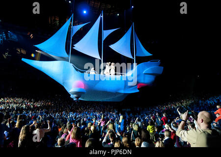 Flemish/Dutch children pop band K3 in concert in the Sportpaleis, Antwerp (Belgium, 03/03/2012) Stock Photo