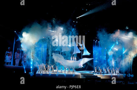 Flemish/Dutch children pop band K3 in concert in the Sportpaleis, Antwerp (Belgium, 03/03/2012) Stock Photo