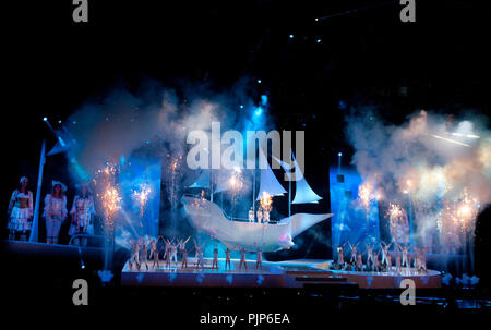 Flemish/Dutch children pop band K3 in concert in the Sportpaleis, Antwerp (Belgium, 03/03/2012) Stock Photo