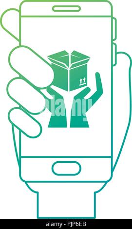 smartphone with box carton and hands protection Stock Vector
