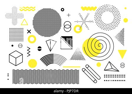 Universal trend halftone geometric shapes set Stock Vector