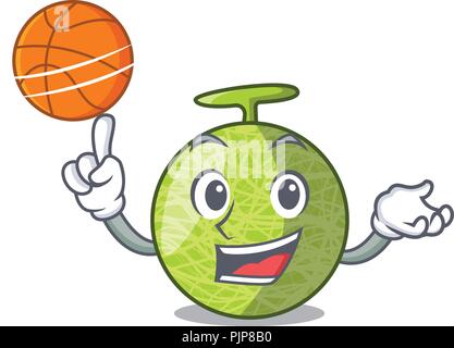 With basketball fresh melon isolated on character cartoon Stock Vector