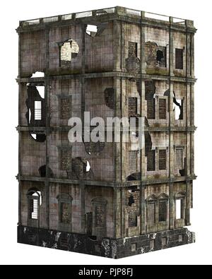 3D illustration ruined building isolated on white Stock Photo - Alamy