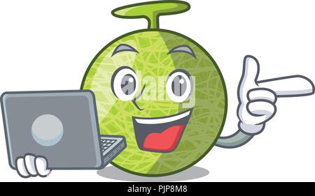 With laptop fresh melon isolated on character cartoon Stock Vector