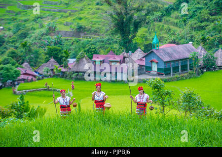 Women from Ifugao Minority near a rice terraces in Banaue the Philippines Stock Photo