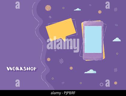 Workshop announcement composition. Template with handwritten lettering and decorationwith empty space for text. Vector illustration. Stock Vector