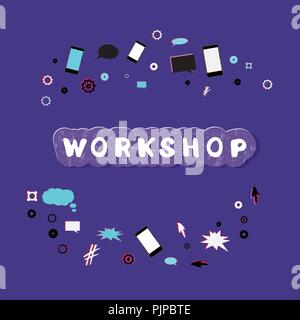 Workshop announcement composition. Template with handwritten lettering and decoration. Vector illustration. Stock Vector