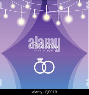 card for wedding invitation with lanterns and wedding rings vector illustration EPS10 Stock Vector