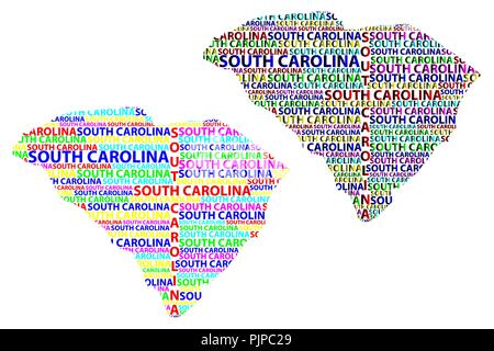 Sketch South Carolina (United States of America) letter text map, South Carolina map - in the shape of the continent, Map South Carolina - color vecto Stock Vector