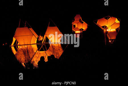 The fire installations of  'Toverspel' at the Keizersberg park during the Leuven In Scène festival in Leuven (Belgium, 27/05/2012) Stock Photo