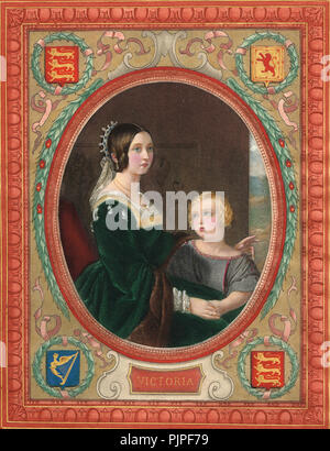 Queen Victoria with Albert Edward, Prince of Wales, the future King Edward VII,  circa 1844-5 Stock Photo