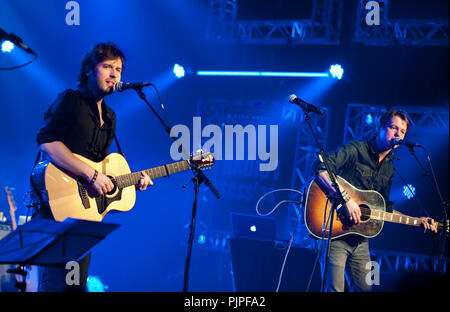 Concert of the Scottish duo Martin and James in the Amerikaans Theater, Brussels (Belgium, 21/11/2011) Stock Photo