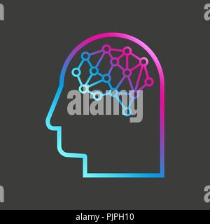 Artificial Intelligence. The image of human head outlines, inside of which there is an abstract circuit board. EPS 10 Stock Vector