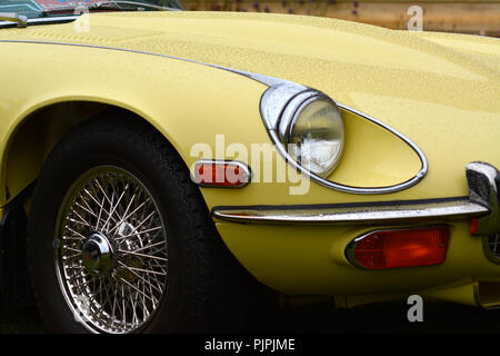 Close up picture of a classic Jaguar E Type car Stock Photo