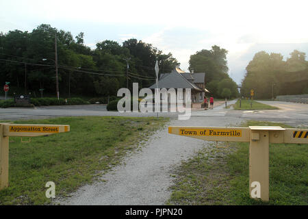 View of High Bridge Trail State Park passing by the historic train station in Farmville, VA, USA Stock Photo