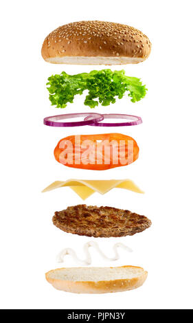 Big meat burger ingredients isolated on white Stock Photo